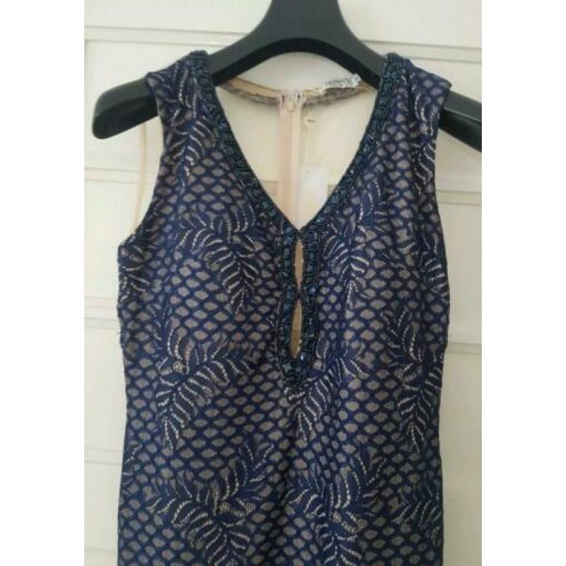Mooie donker blauwe feestjurk met kraaltjes in maat M/L
