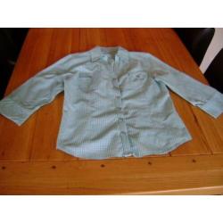 Turquoise/wit fijn geruit Essential blousje, maat 40