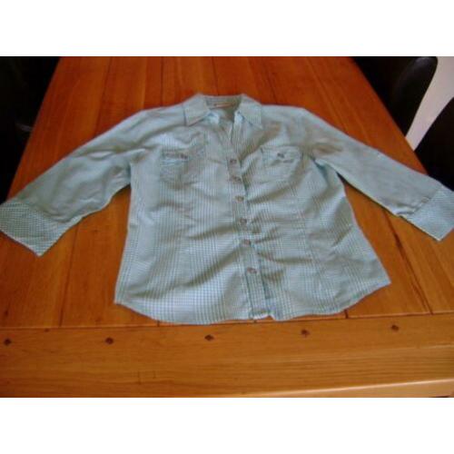 Turquoise/wit fijn geruit Essential blousje, maat 40