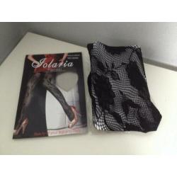 NIEUW; zwart panty fish-net+bloem print one size jolaria