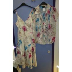 Claudia Strater set jurk + blouse wit + roze &blauw 44 31869