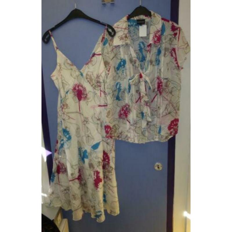 Claudia Strater set jurk + blouse wit + roze &blauw 44 31869