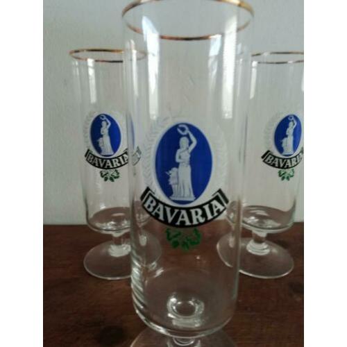 3 stuks oude BAVARIA bierglazen op voet