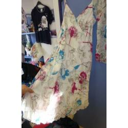 Claudia Strater set jurk + blouse wit + roze &blauw 44 31869