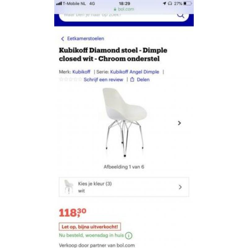 Kubikoff diamond eettafel stoelen 6x