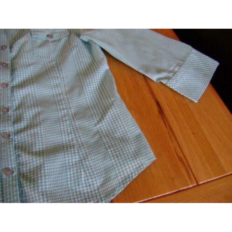 Turquoise/wit fijn geruit Essential blousje, maat 40