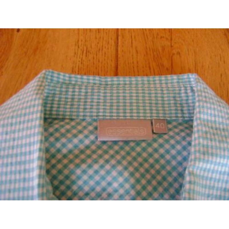 Turquoise/wit fijn geruit Essential blousje, maat 40