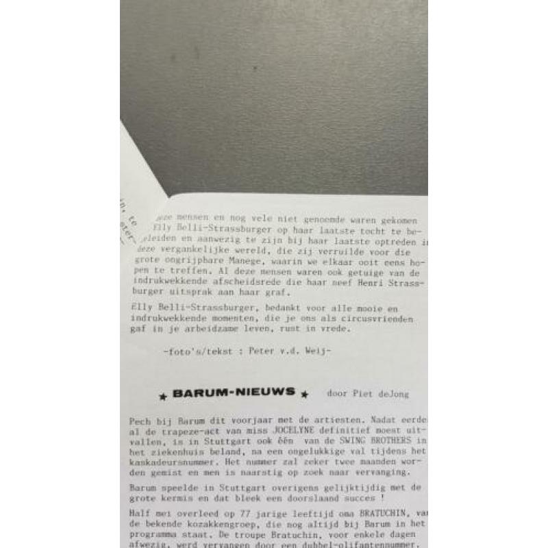 Circus: artikel overlijden Elly Belli-Strassburger in 1988.