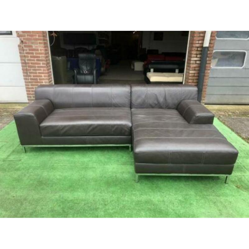 Bruine leren lounge bank +Gratis bezorging