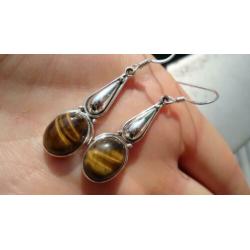 925 zilver / zilveren oorbellen met tijgeroog - Vanoli
