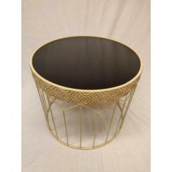 Vintage salontafel zwart glas en metaal 60 cm