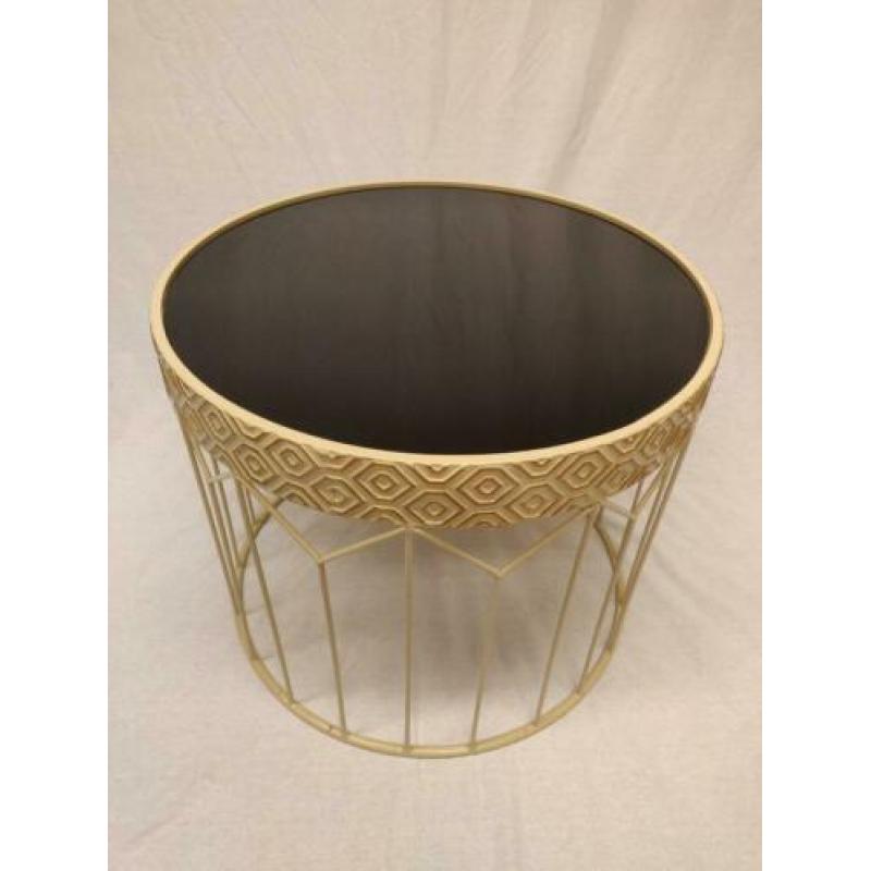 Vintage salontafel zwart glas en metaal 60 cm