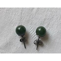 zilveren OORKNOPJES (925) bezet met Nefriet-Jade 8,4 mm