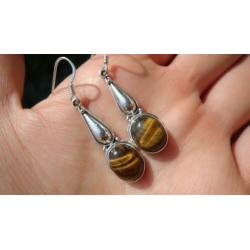 925 zilver / zilveren oorbellen met tijgeroog - Vanoli