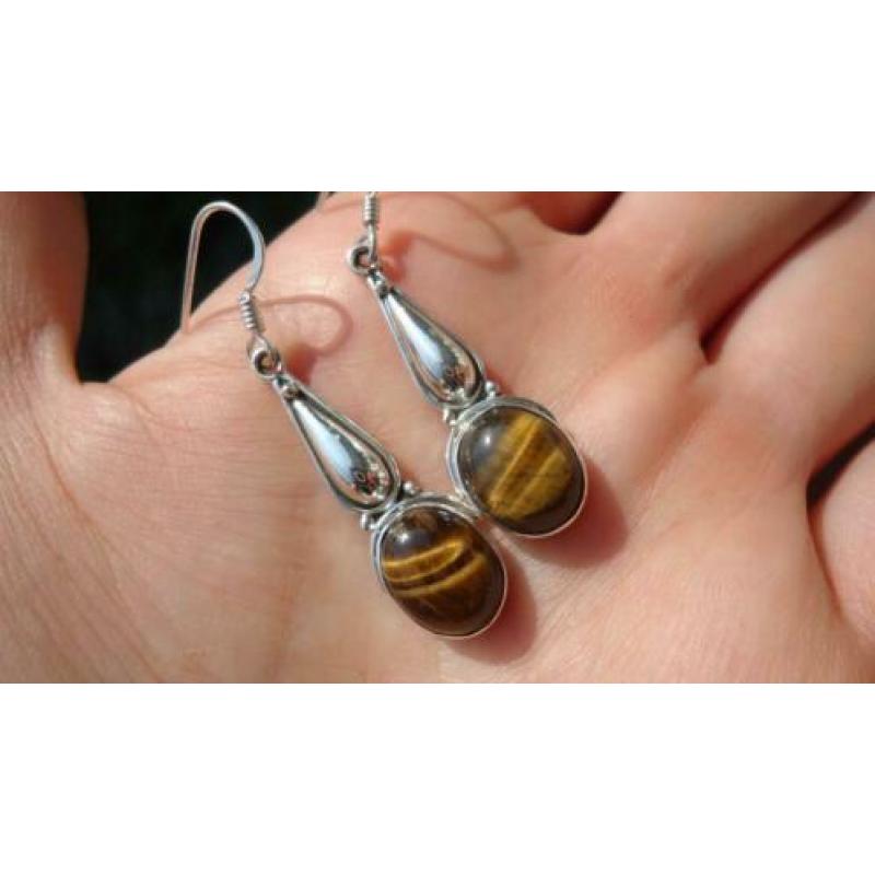 925 zilver / zilveren oorbellen met tijgeroog - Vanoli