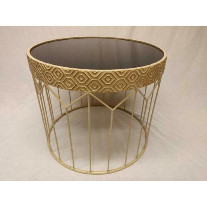Vintage salontafel zwart glas en metaal 60 cm