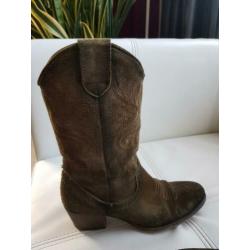 Stoere leren cowboylaarsjes groen 37