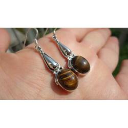 925 zilver / zilveren oorbellen met tijgeroog - Vanoli