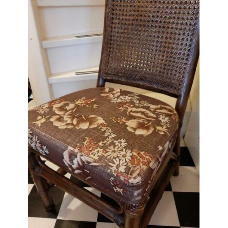 Vintage jaren 70 stevige eetkamer stoelen rotan bamboe riet