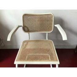 2x Vintage design Breuer Thonet stijl Cesca stoel rotan wit