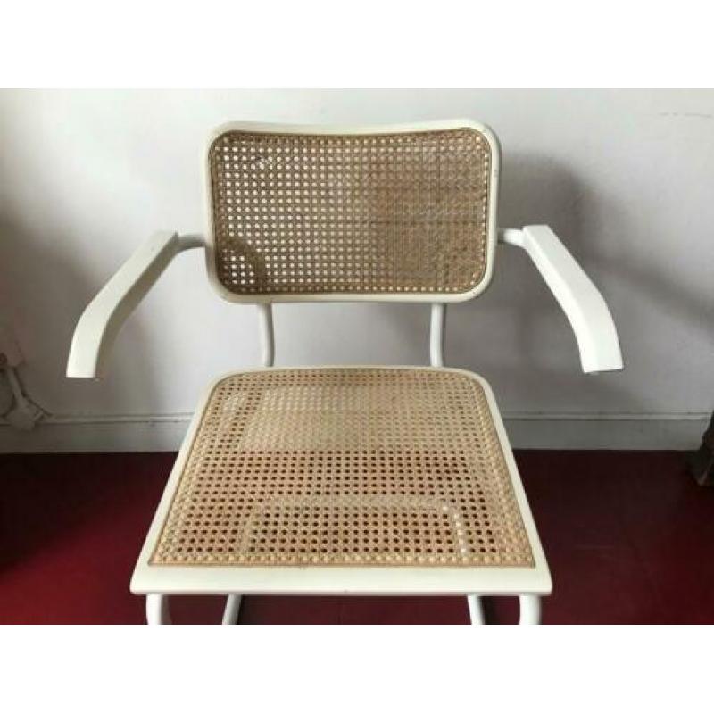 2x Vintage design Breuer Thonet stijl Cesca stoel rotan wit