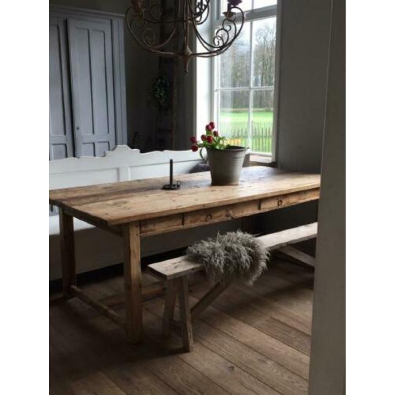 Prachtige antiek grenen eiken eettafel -Franse boeren tafel