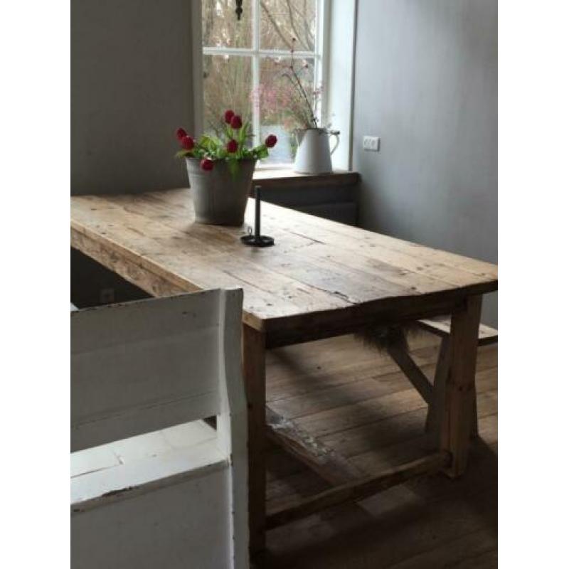 Prachtige antiek grenen eiken eettafel -Franse boeren tafel