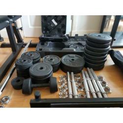 Grote hoeveelheid gewichten 94kilo, fitness, bench, barbell