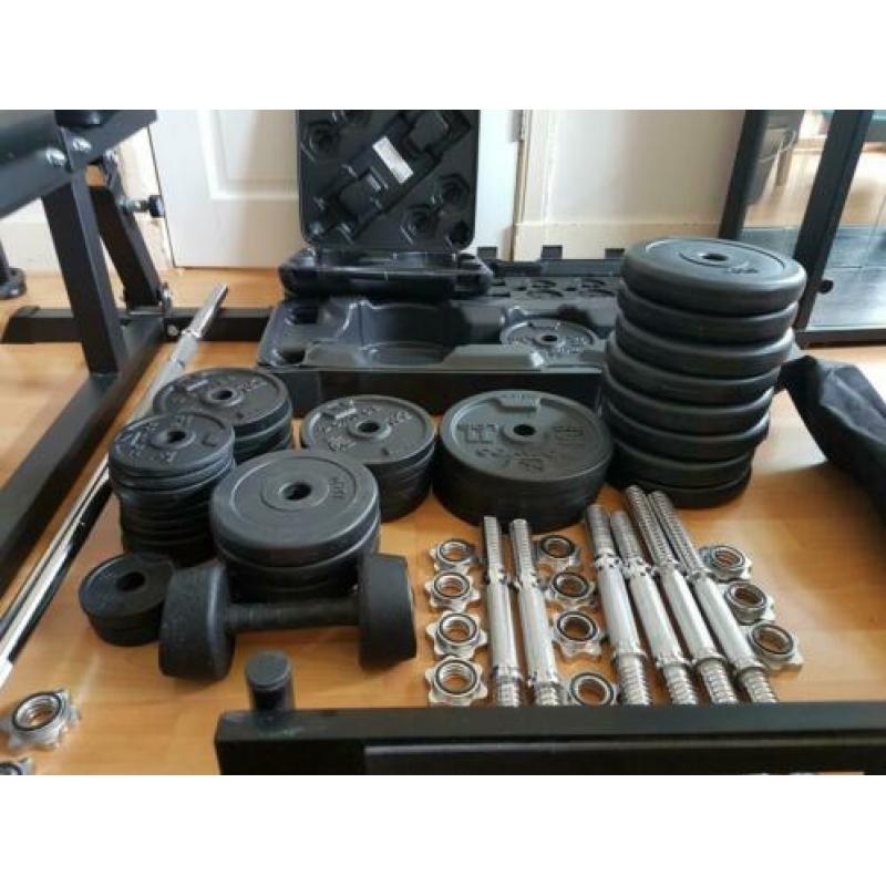 Grote hoeveelheid gewichten 94kilo, fitness, bench, barbell