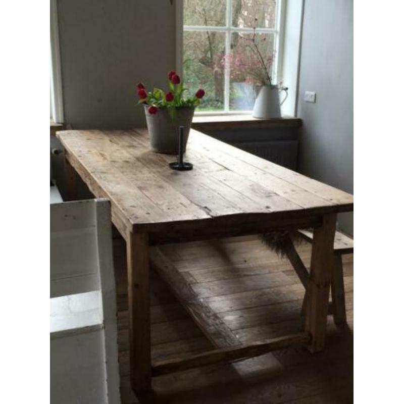 Prachtige antiek grenen eiken eettafel -Franse boeren tafel