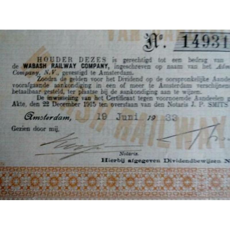 Aandeel van Wabash Railway Company uit 1933
