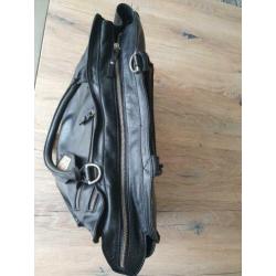 Leren Cowboysbag laptoptas zwart