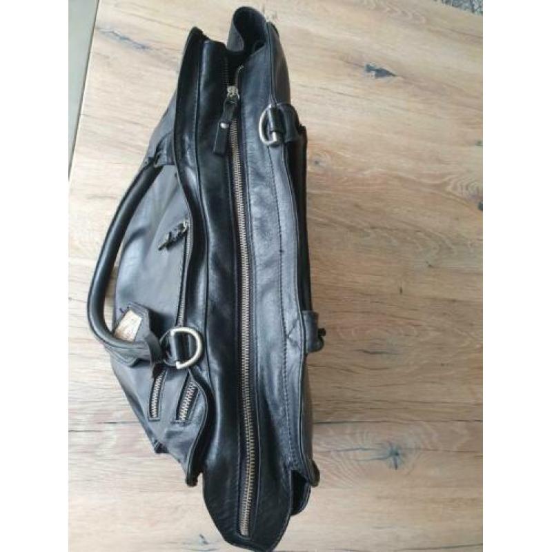 Leren Cowboysbag laptoptas zwart