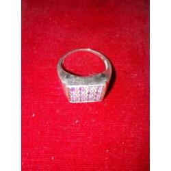 zilveren zegel ring amethist steentjes
