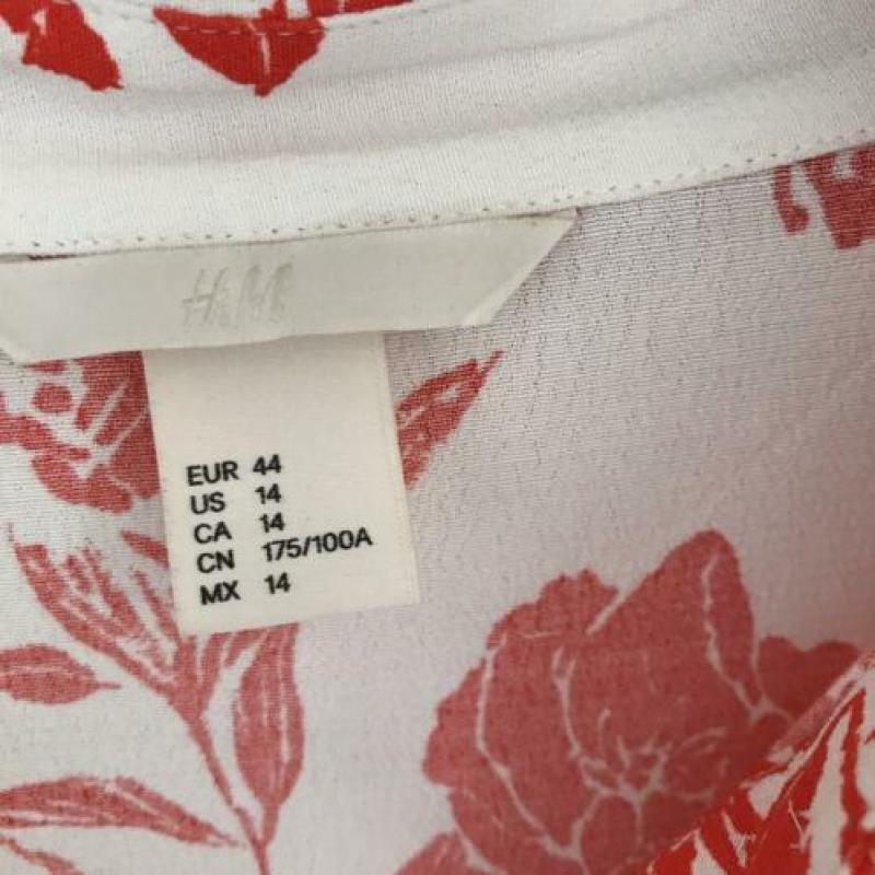 H&M blouse lange mouw bloes ?? wit met rood overhemd 42-44