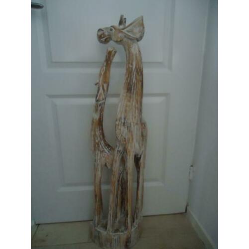 100 cm grote houten giraffe met jong white wash ophalen