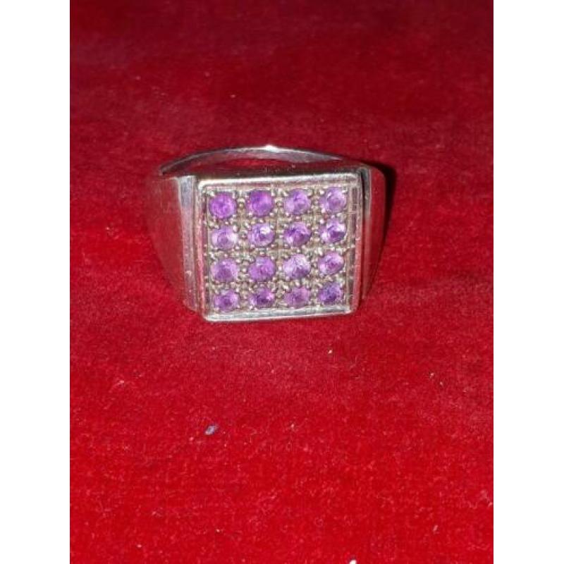 zilveren zegel ring amethist steentjes