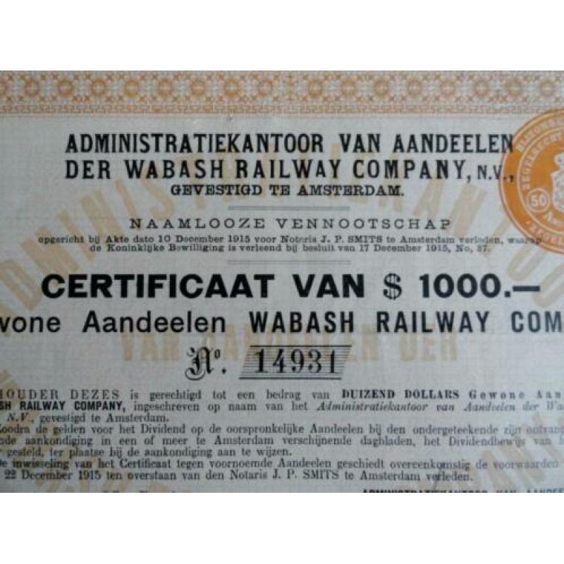 Aandeel van Wabash Railway Company uit 1933