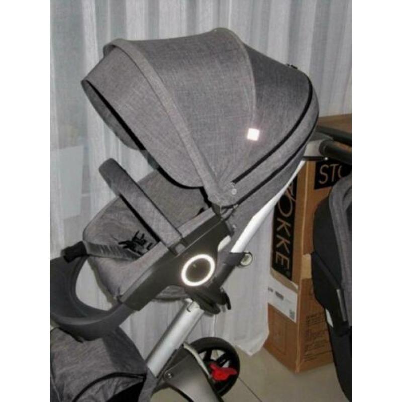 Stokke V5 Black melange kinderwagen met Autostoel NIEUWSTAAT