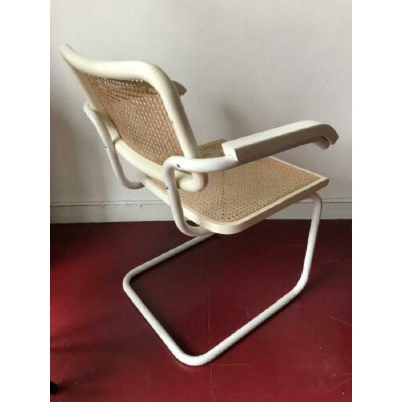 2x Vintage design Breuer Thonet stijl Cesca stoel rotan wit