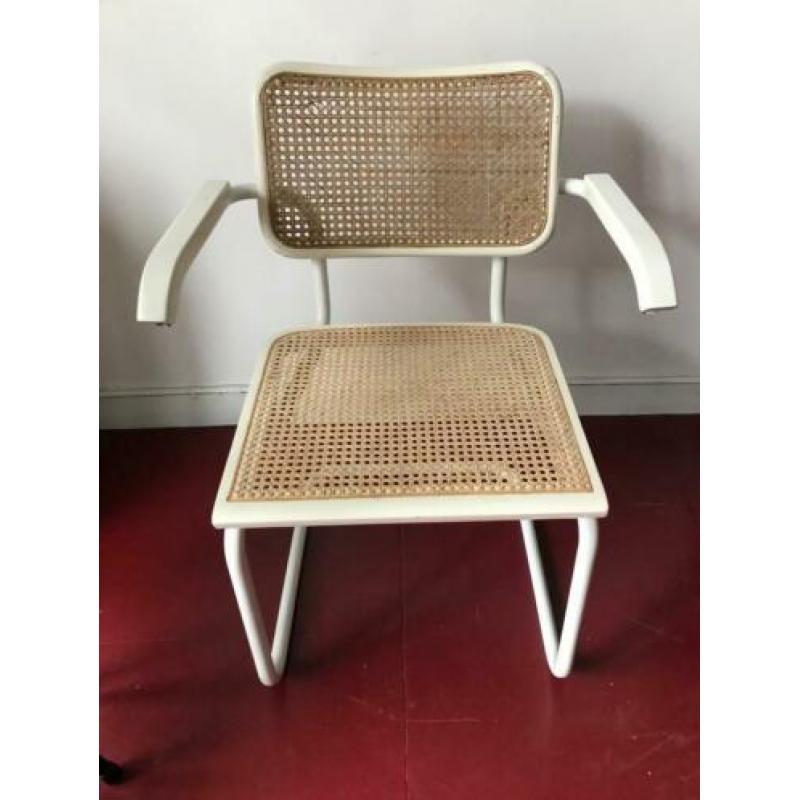2x Vintage design Breuer Thonet stijl Cesca stoel rotan wit