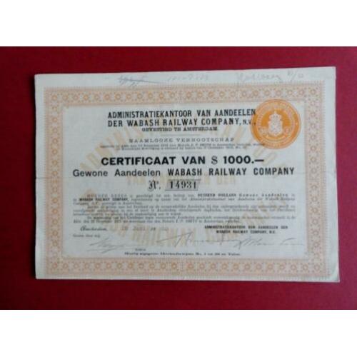 Aandeel van Wabash Railway Company uit 1933