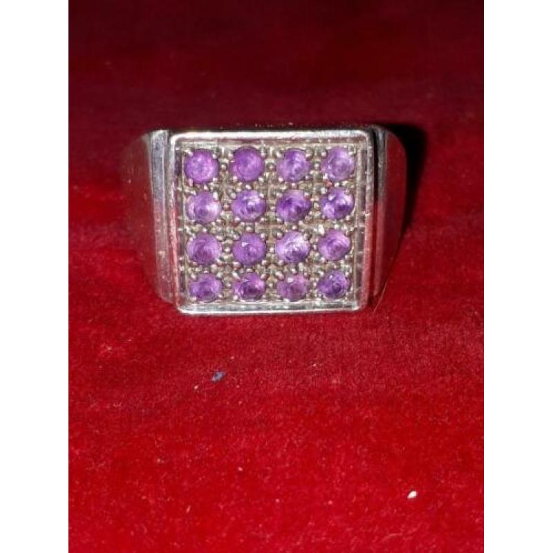 zilveren zegel ring amethist steentjes