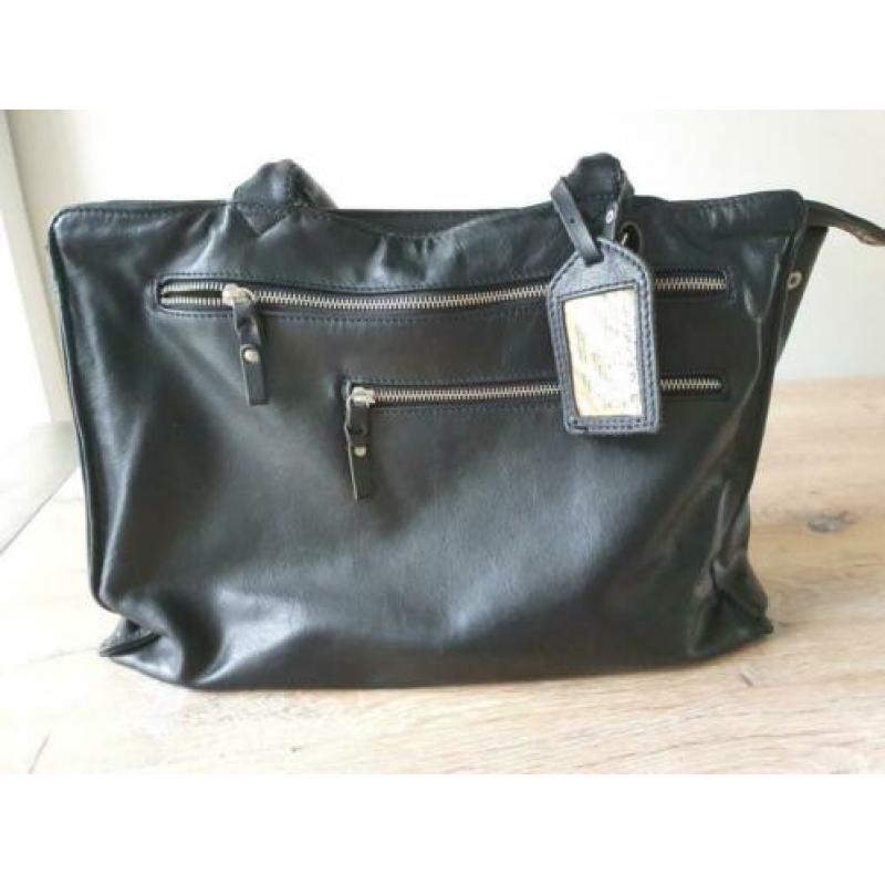 Leren Cowboysbag laptoptas zwart