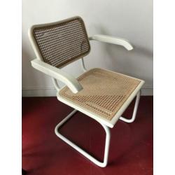 2x Vintage design Breuer Thonet stijl Cesca stoel rotan wit