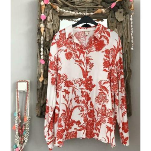H&M blouse lange mouw bloes ?? wit met rood overhemd 42-44