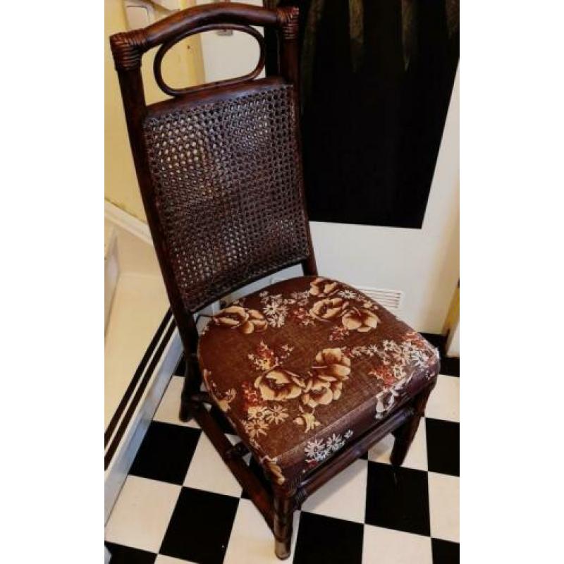 Vintage jaren 70 stevige eetkamer stoelen rotan bamboe riet