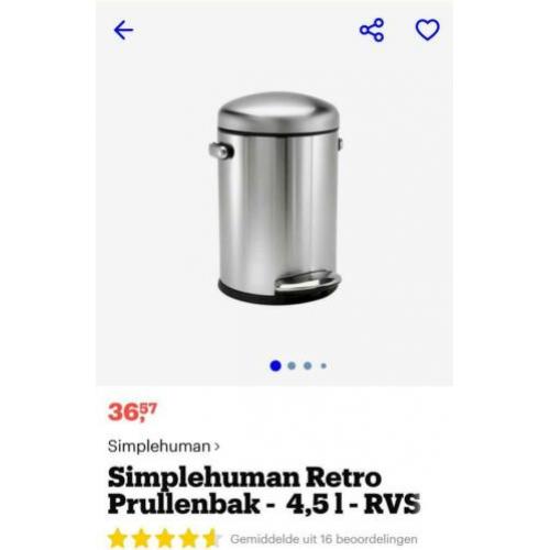 Simplehuman 4,5 liter RVS Retro pedaalemmer