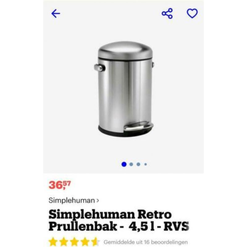 Simplehuman 4,5 liter RVS Retro pedaalemmer