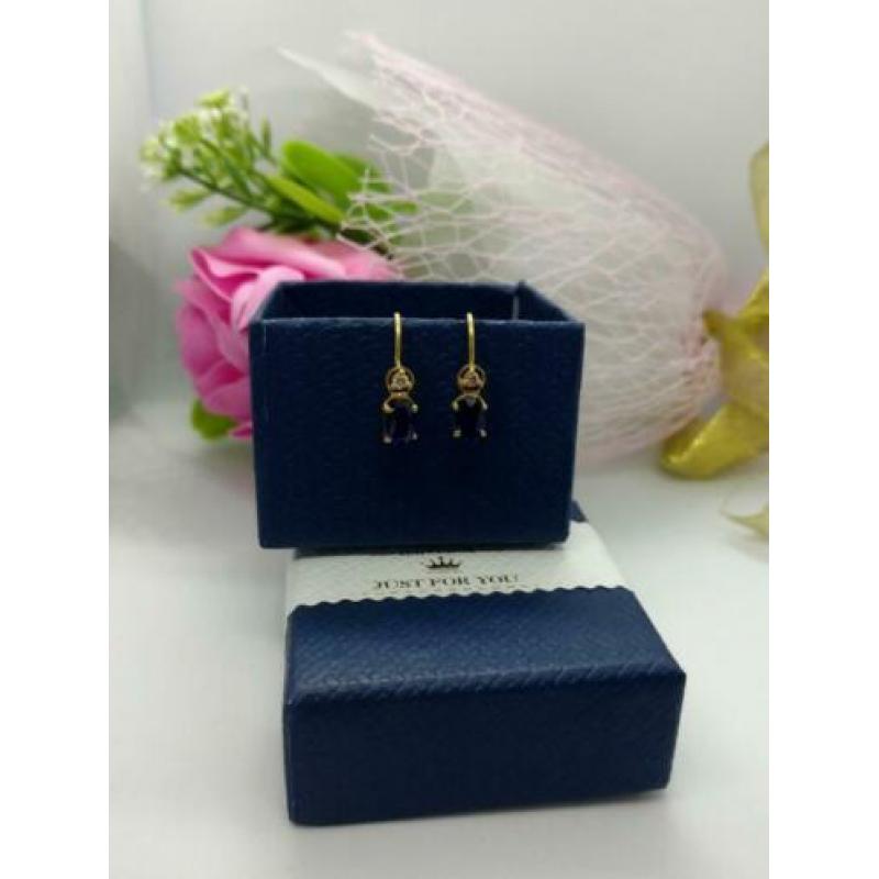 14k GOUD Oorbellen met blauw saffier and zirconia.